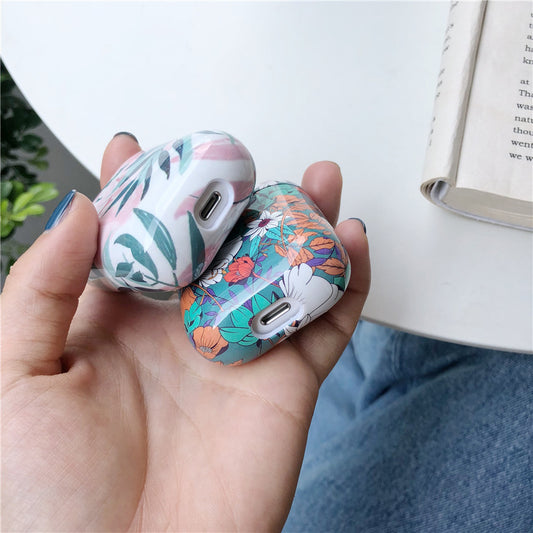 Compatible with Apple, Small Fresh Flower Varnish Protective Cover Wireless Bluetooth Headset Box Hard