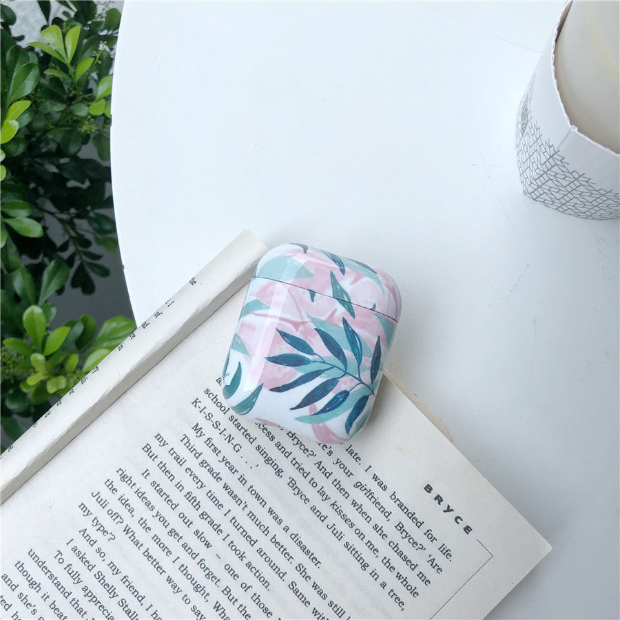 Compatible with Apple, Small Fresh Flower Varnish Protective Cover Wireless Bluetooth Headset Box Hard