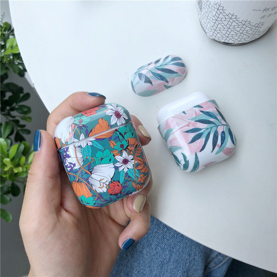 Compatible with Apple, Small Fresh Flower Varnish Protective Cover Wireless Bluetooth Headset Box Hard