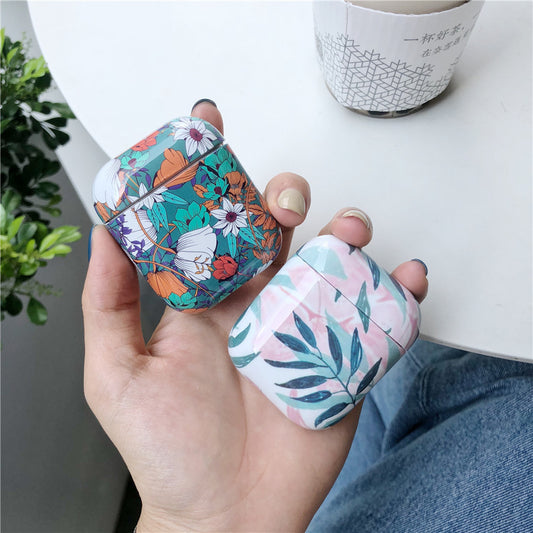 Compatible with Apple, Small Fresh Flower Varnish Protective Cover Wireless Bluetooth Headset Box Hard