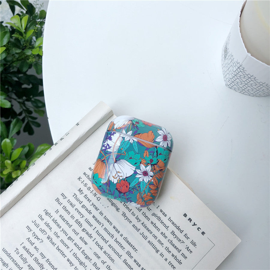 Compatible with Apple, Small Fresh Flower Varnish Protective Cover Wireless Bluetooth Headset Box Hard