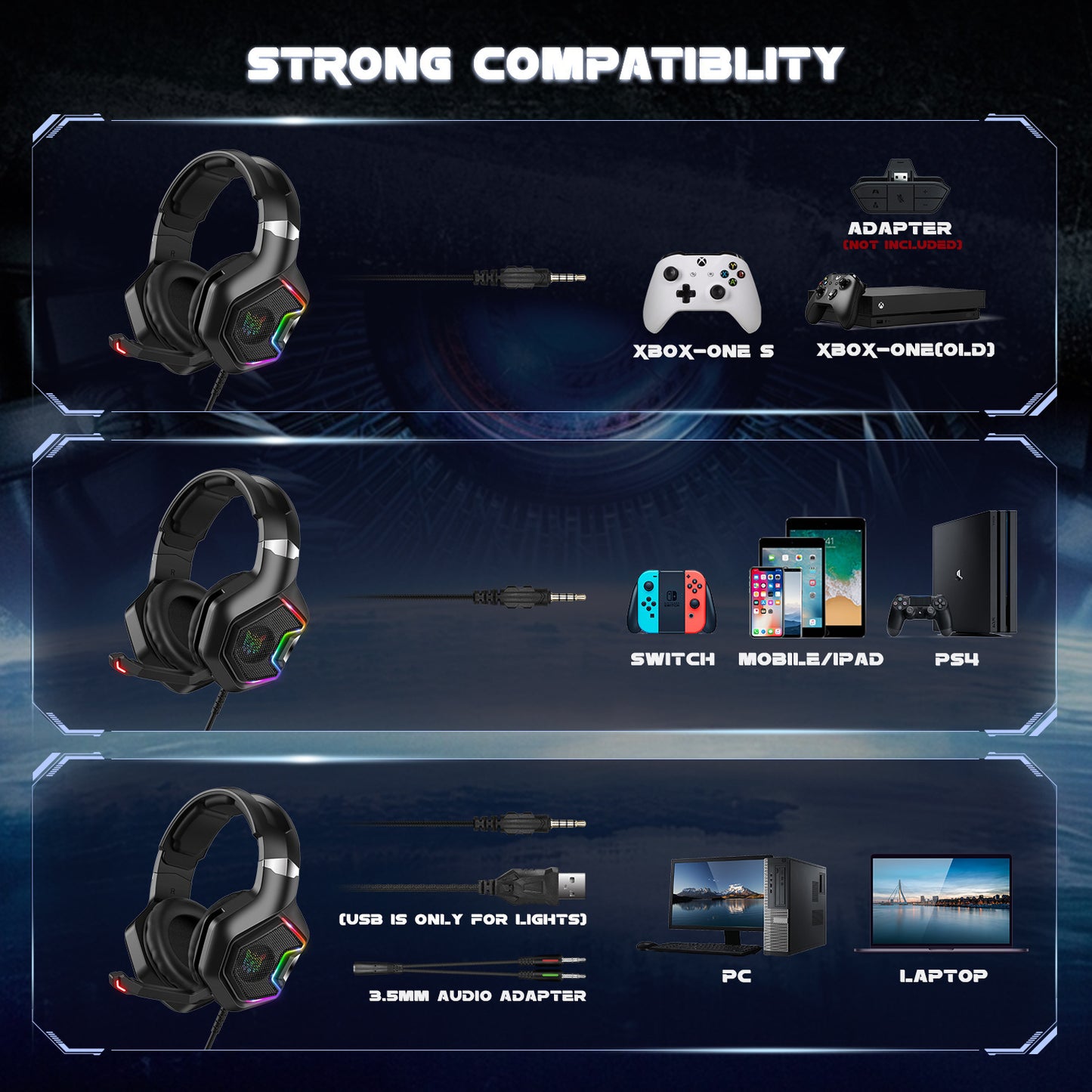 ONIKUMA K10 PRO Gaming Headset Stereo Gaming Headphones For PS4 PS5   One With Mic Led Light
